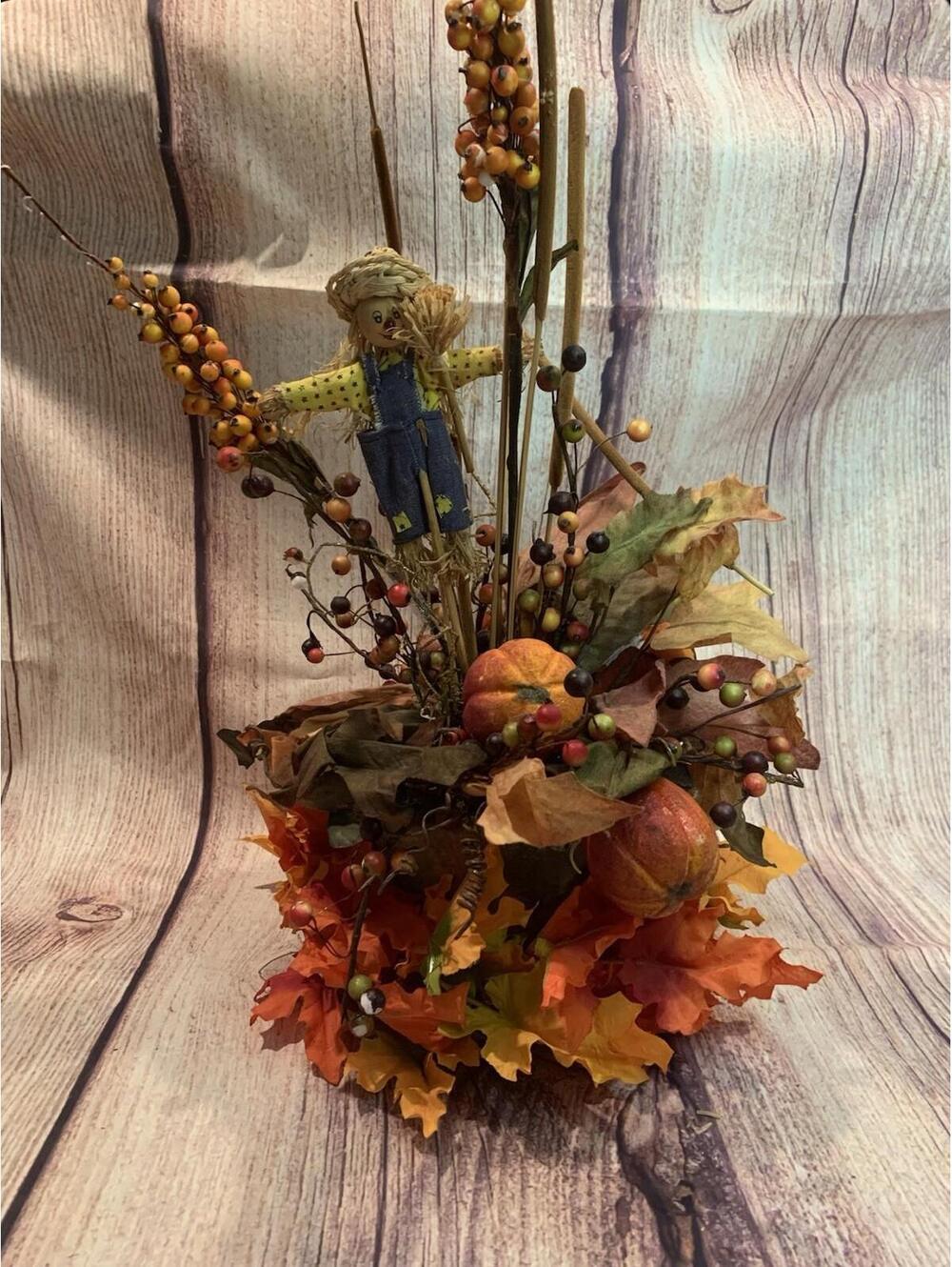 Fall Halloween Decoration Floral Arrangement Pumpkin Scarecrow Table Top Display